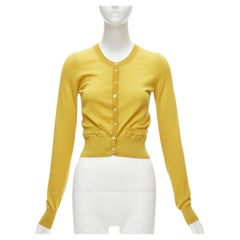 DOLCE GABBANA 100% cashmere yellow duo pocket cropped cardigan sweater IT38 XS