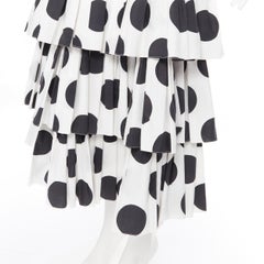 DOLCE GABBANA 100% cotton black white polka dot tiered flared skirt IT38 26"