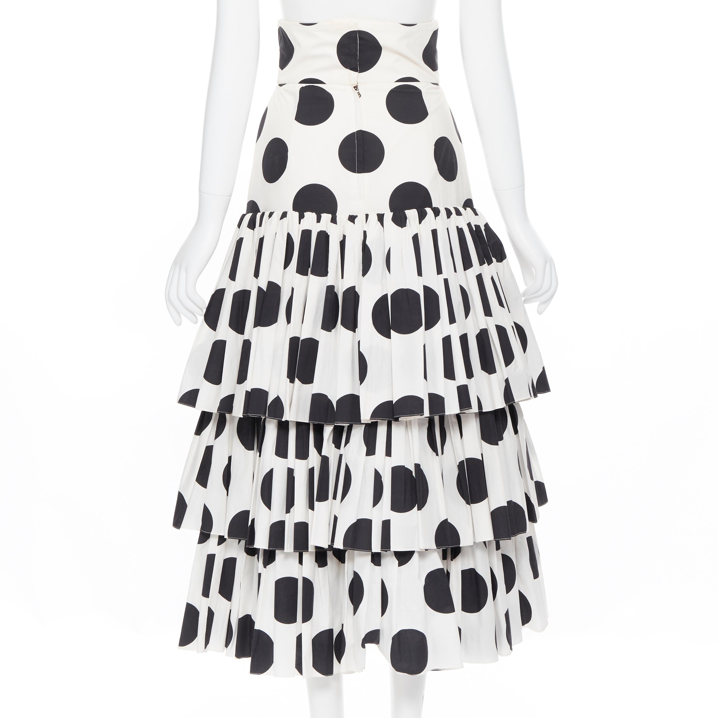 DOLCE GABBANA 100% cotton black white polka dot tiered flared skirt IT38 26
