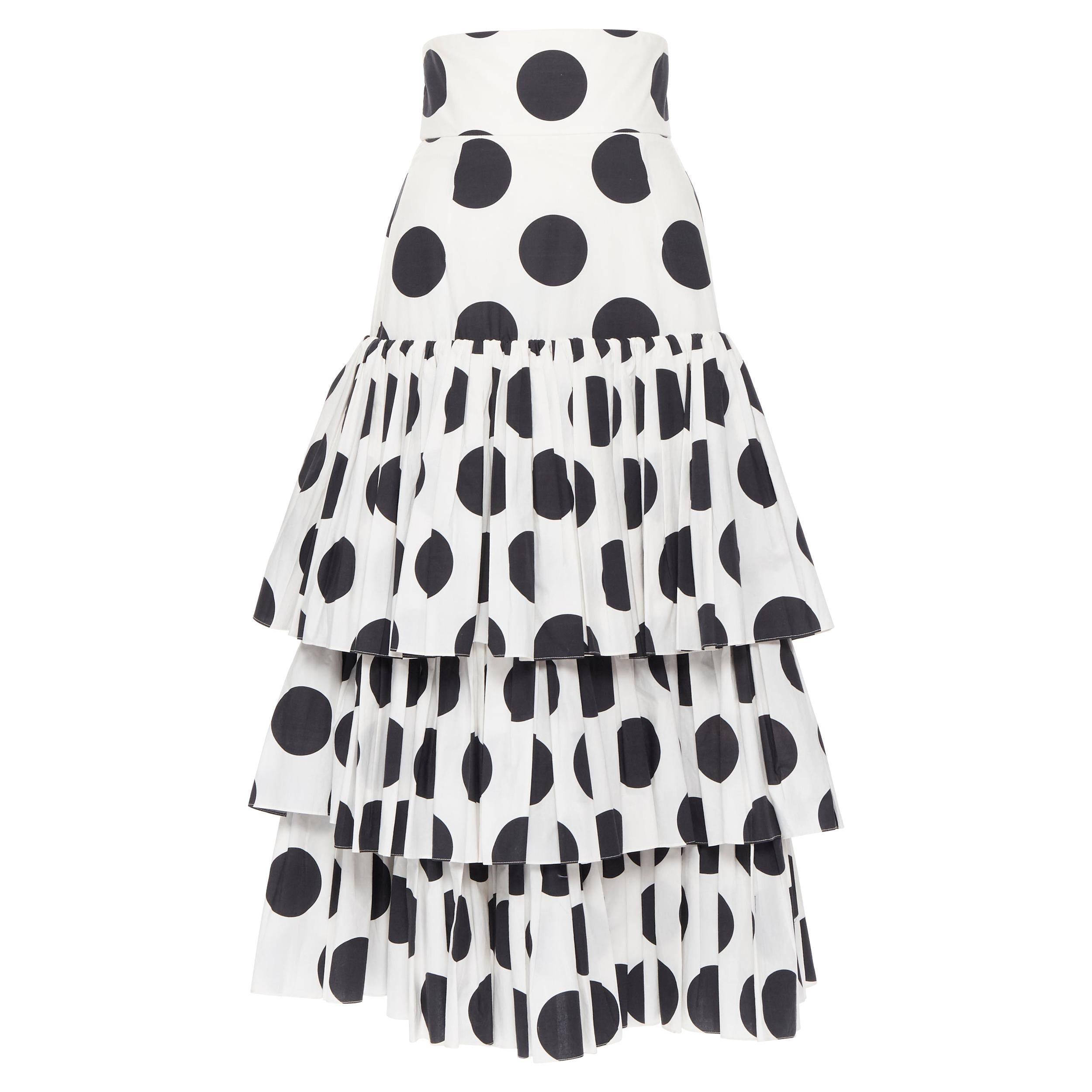 DOLCE GABBANA 100% cotton black white polka dot tiered flared skirt IT38 26"