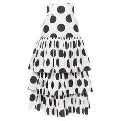 DOLCE GABBANA 100% cotton black white polka dot tiered flared skirt IT38 26"