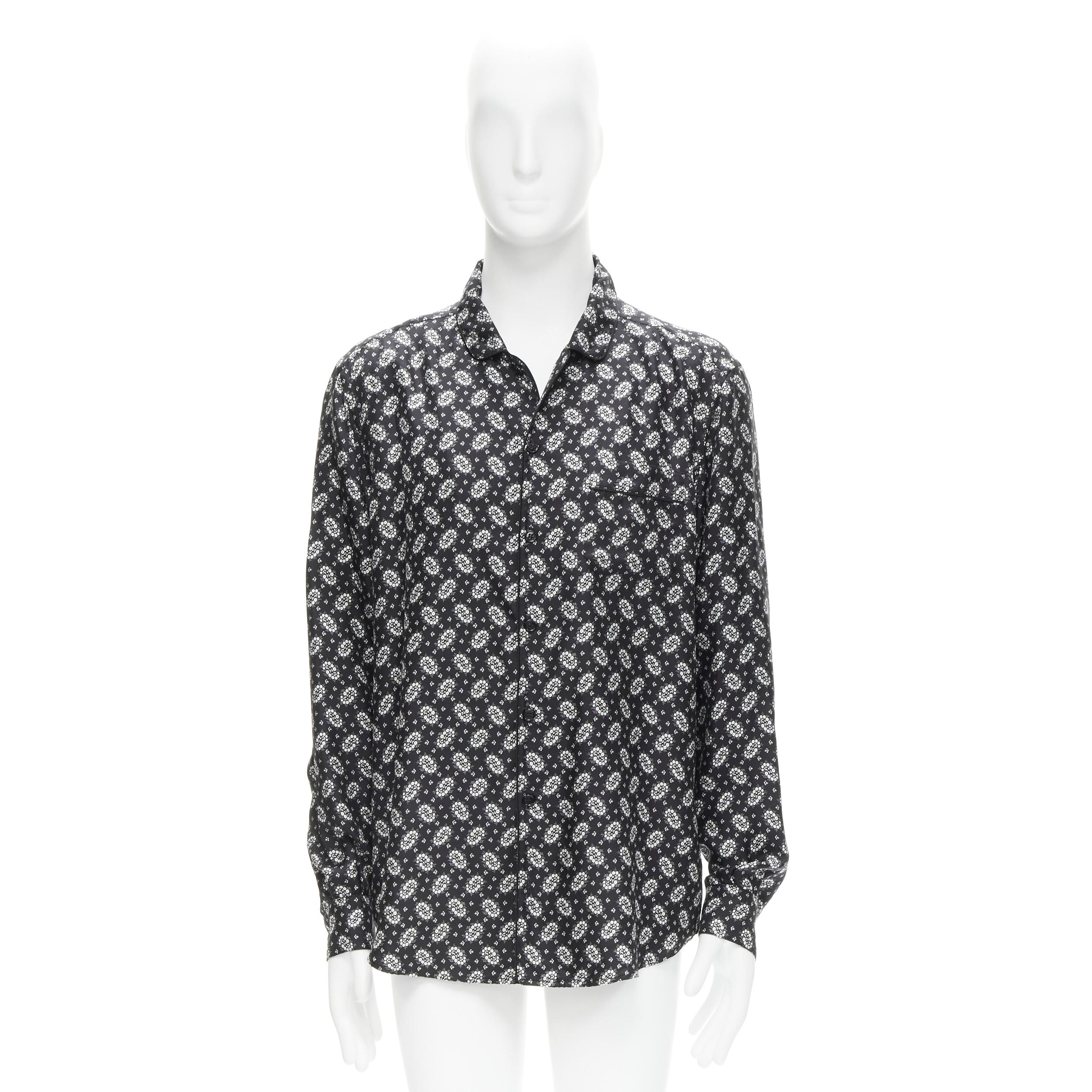 DOLCE GABBANA 100 silk black white floral print pajama shirt IT5 L For Sale 5