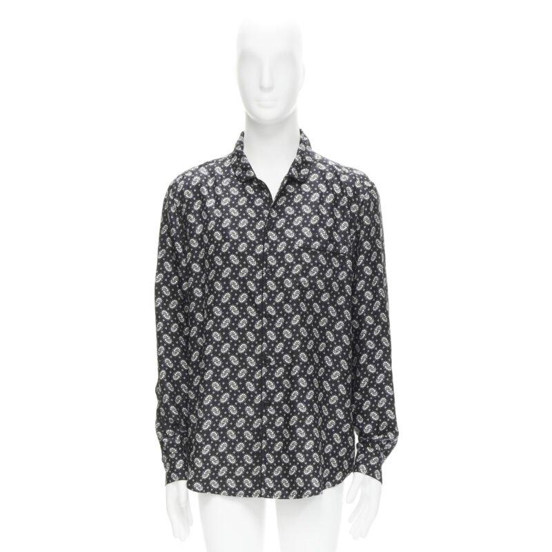 DOLCE GABBANA 100 silk black white floral print pajama shirt IT5 L 5