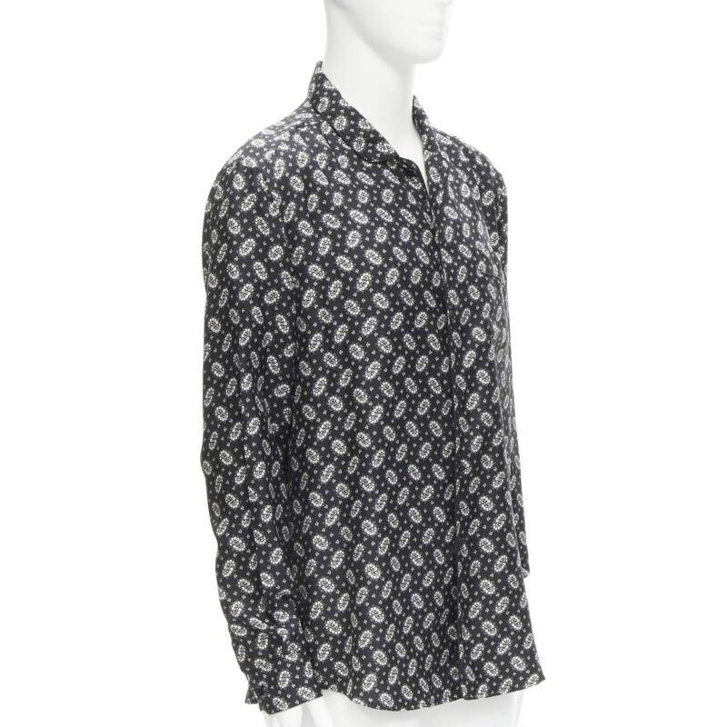 Black DOLCE GABBANA 100 silk black white floral print pajama shirt IT5 L