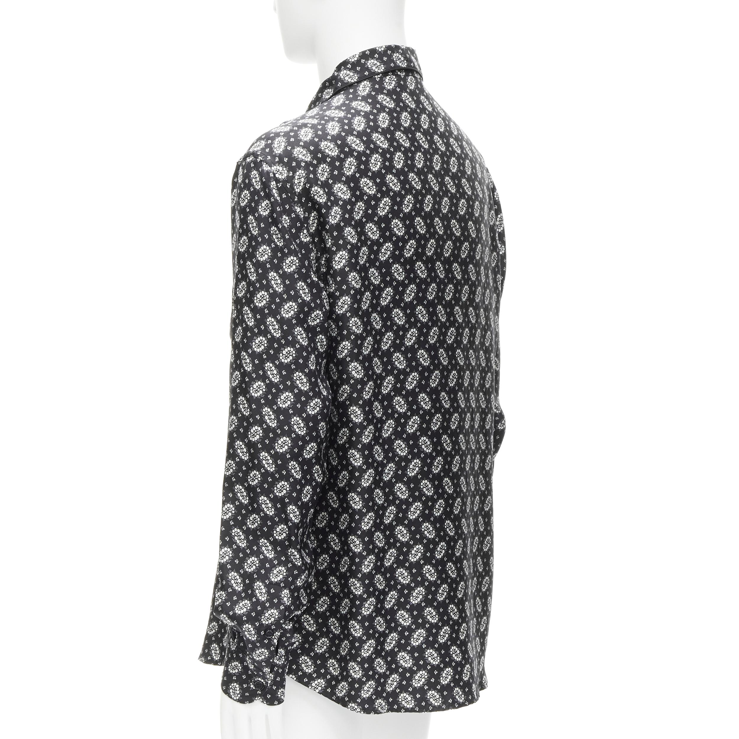 DOLCE GABBANA 100 Pajama-Hemd aus schwarzer und weißer Seide mit Blumendruck IT5 L im Angebot 1