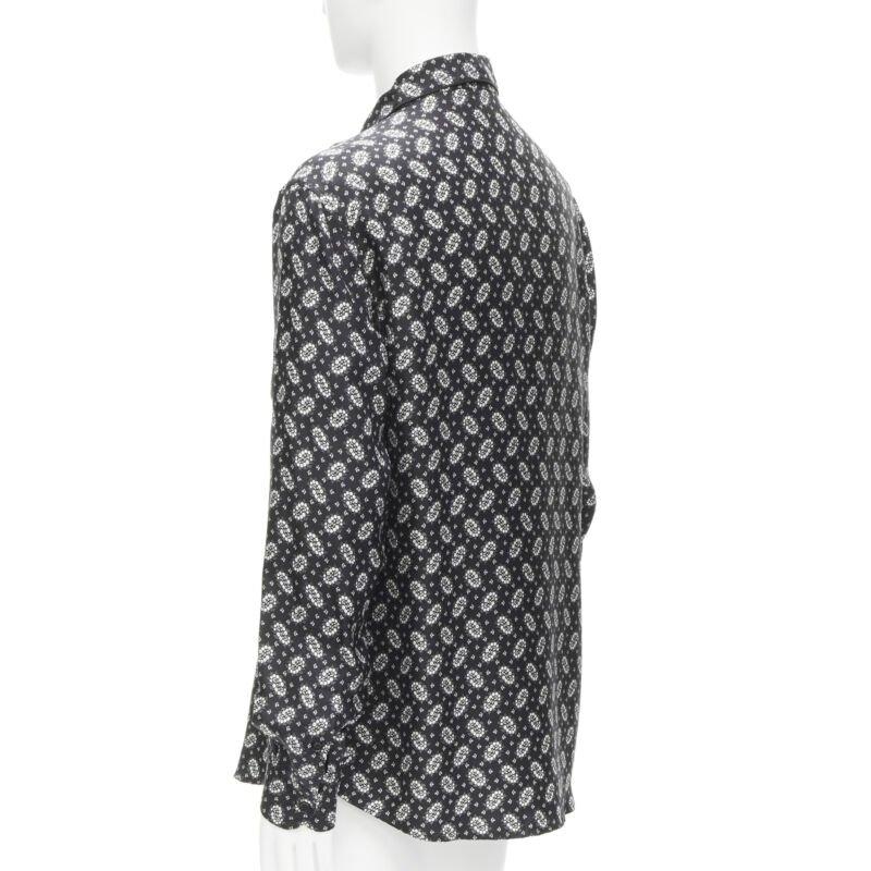 DOLCE GABBANA 100 silk black white floral print pajama shirt IT5 L 1