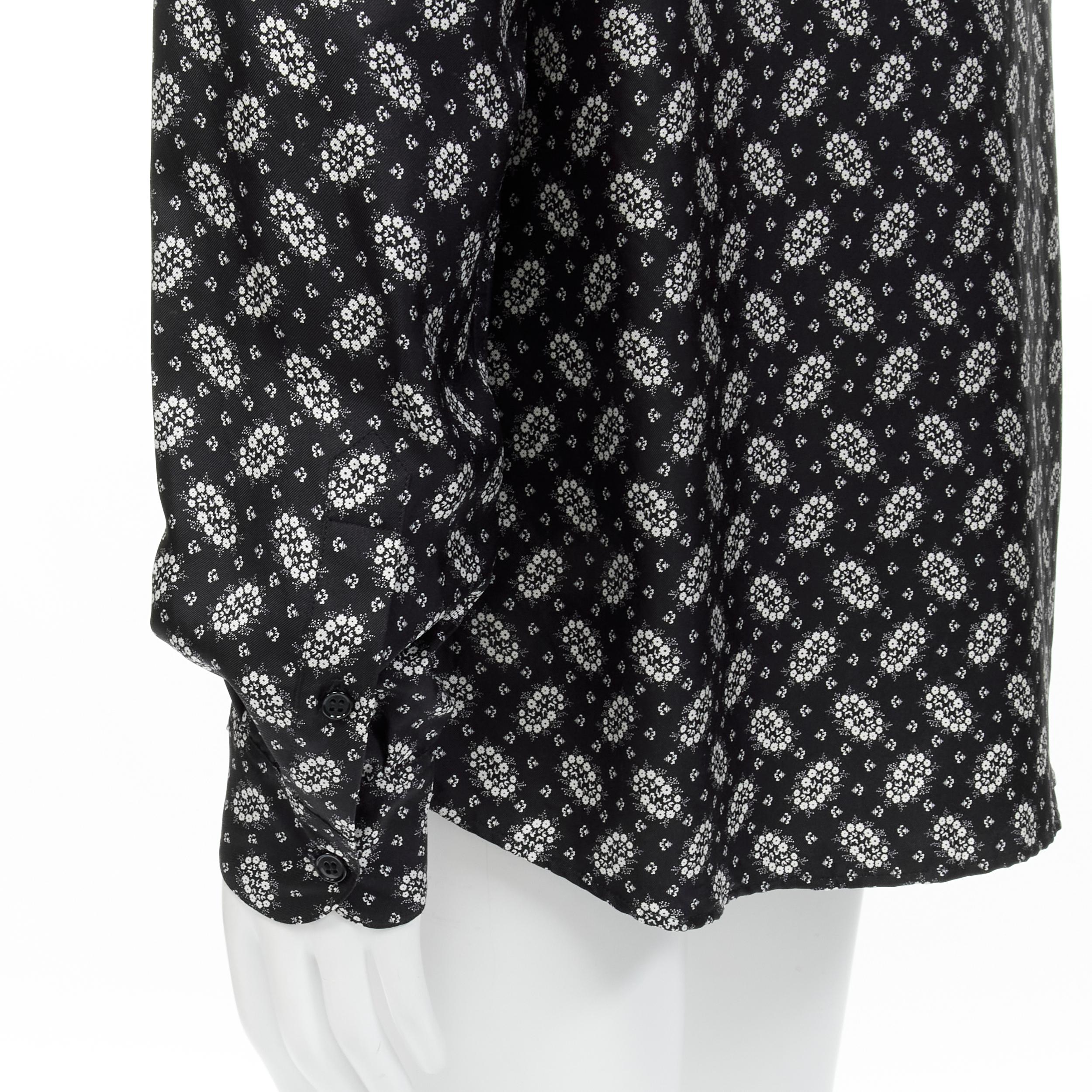 DOLCE GABBANA 100 Pajama-Hemd aus schwarzer und weißer Seide mit Blumendruck IT5 L im Angebot 2