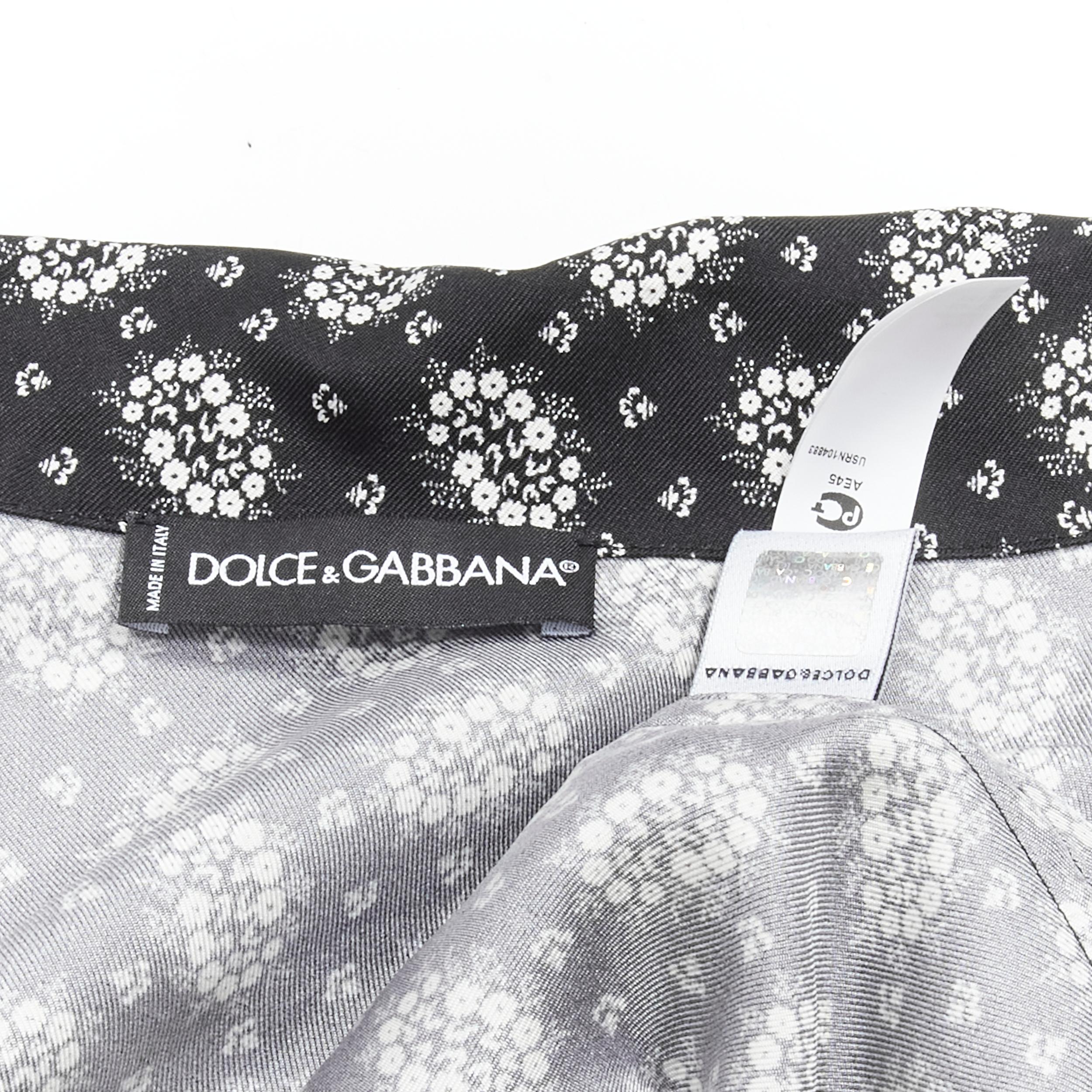 DOLCE GABBANA 100 silk black white floral print pajama shirt IT5 L For Sale 4