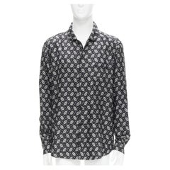 DOLCE GABBANA 100 silk black white floral print pajama shirt IT5 L