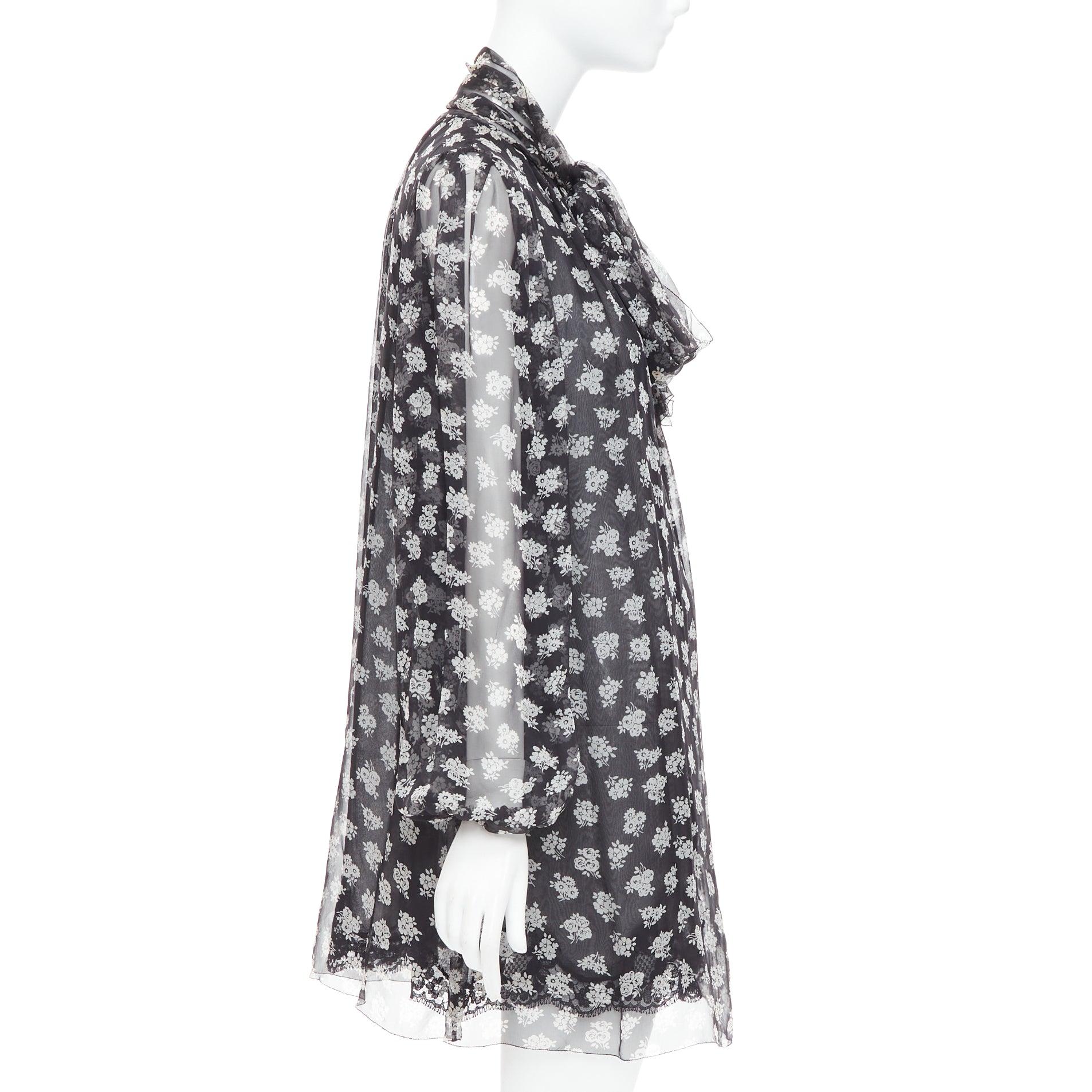 DOLCE GABBANA 100% soie  robe à cravate en tissu floral noir et blanc IT40 S État moyen - En vente à Hong Kong, NT