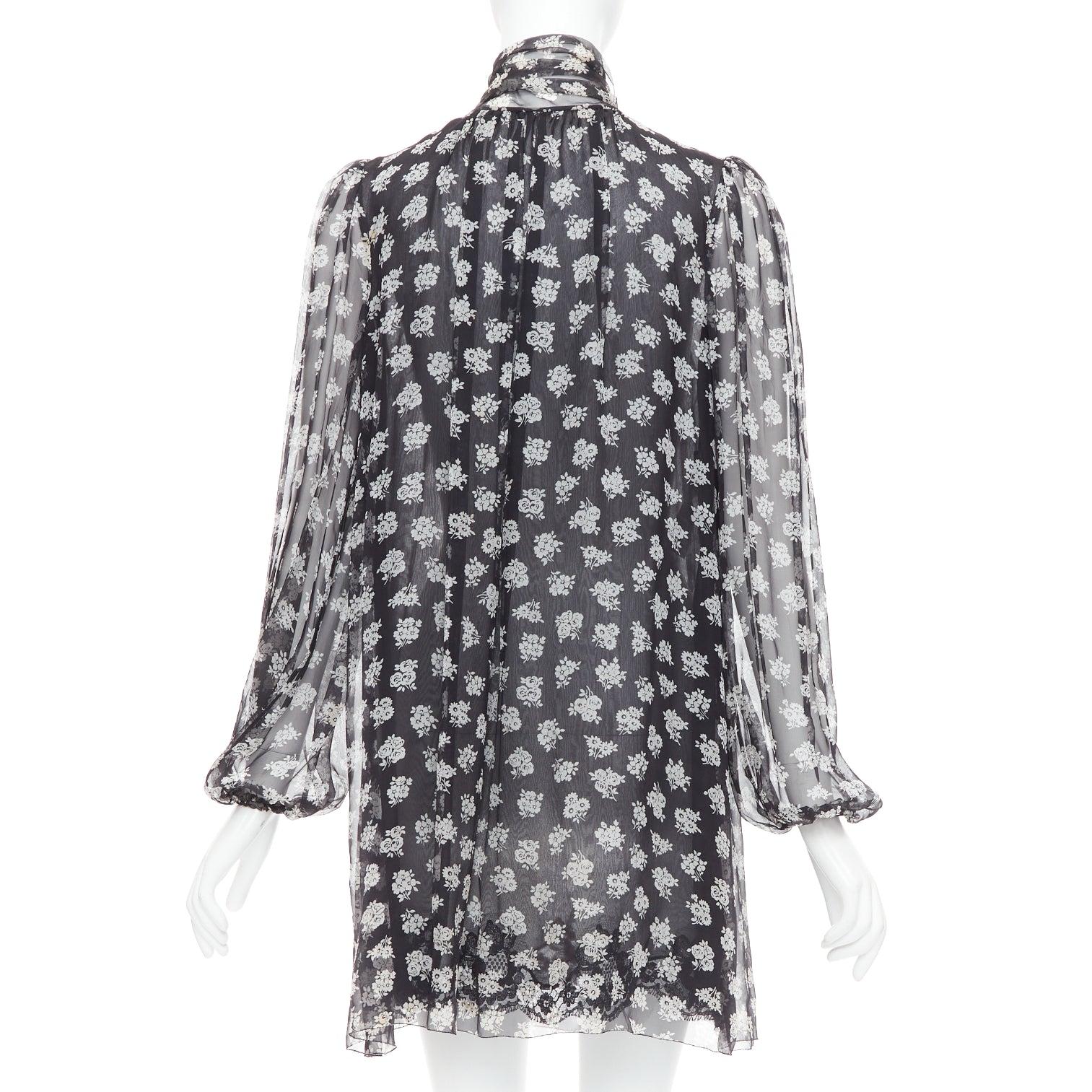 DOLCE GABBANA 100% soie  robe à cravate en tissu floral noir et blanc IT40 S Pour femmes en vente