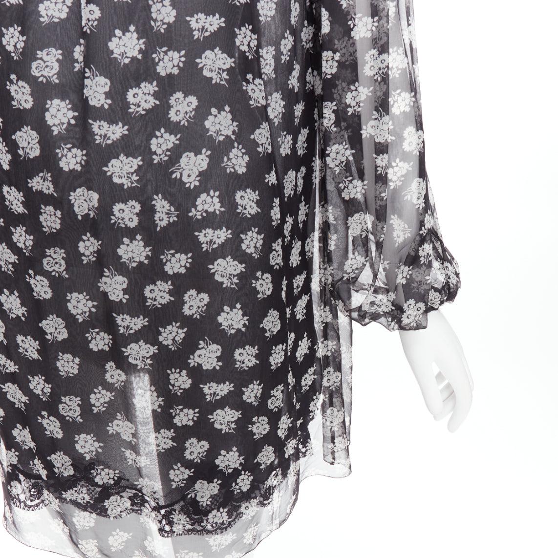 DOLCE GABBANA 100% soie  robe à cravate en tissu floral noir et blanc IT40 S en vente 1