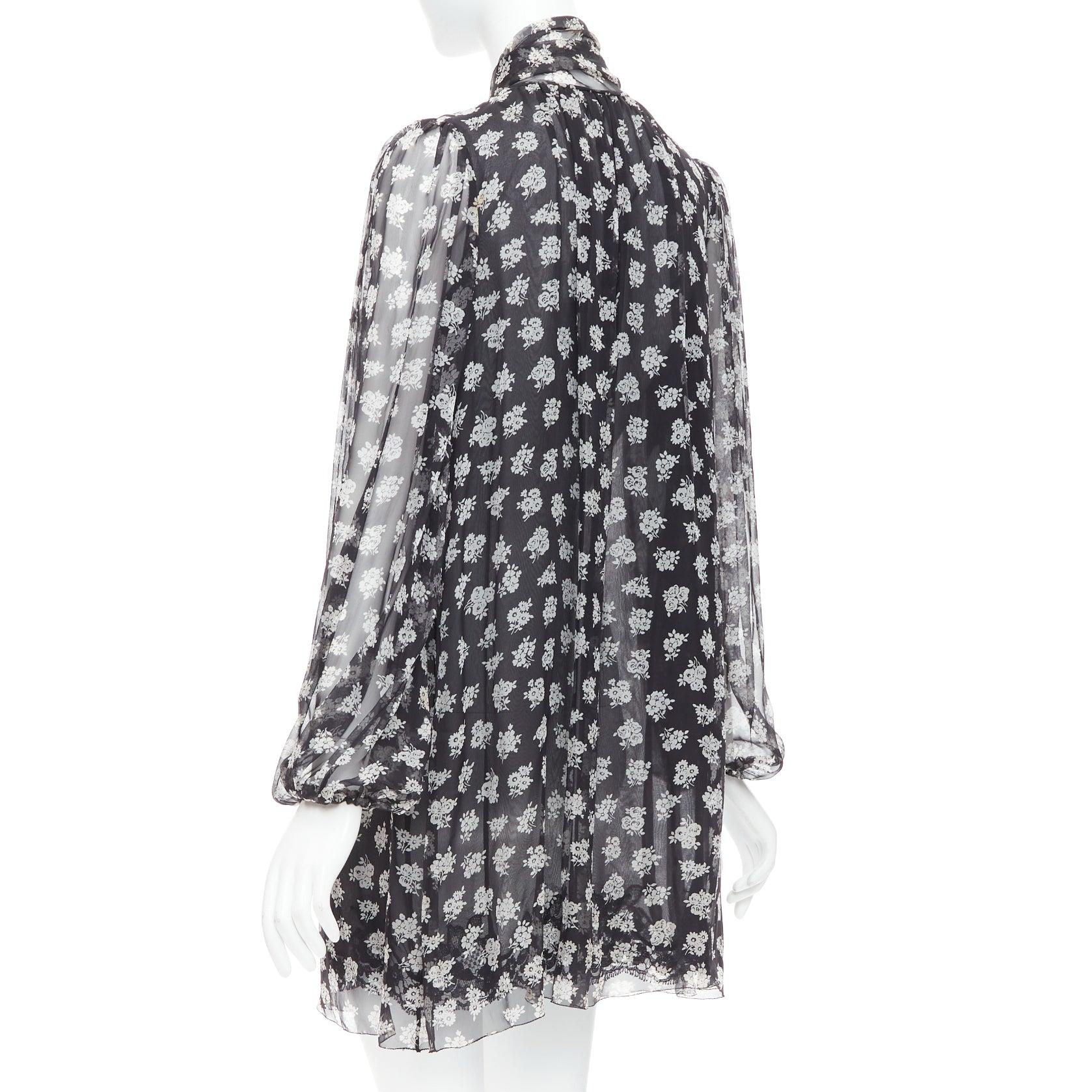 DOLCE GABBANA 100% soie  robe à cravate en tissu floral noir et blanc IT40 S en vente 2