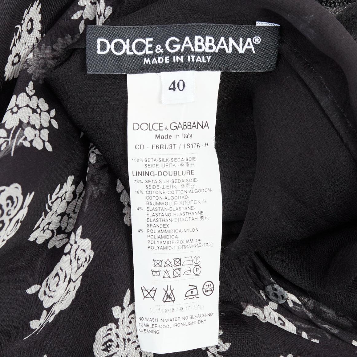 DOLCE GABBANA 100% soie  robe à cravate en tissu floral noir et blanc IT40 S en vente 3
