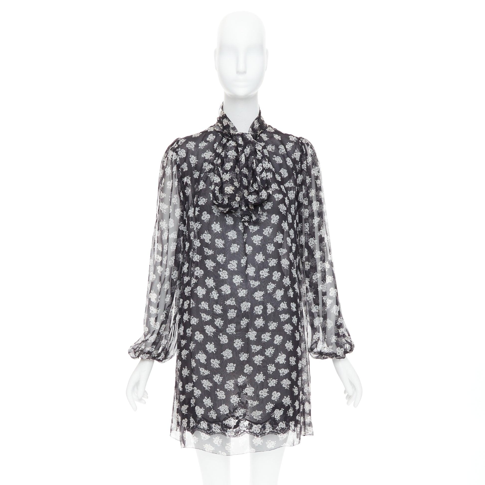 DOLCE GABBANA 100% soie  robe à cravate en tissu floral noir et blanc IT40 S en vente 4