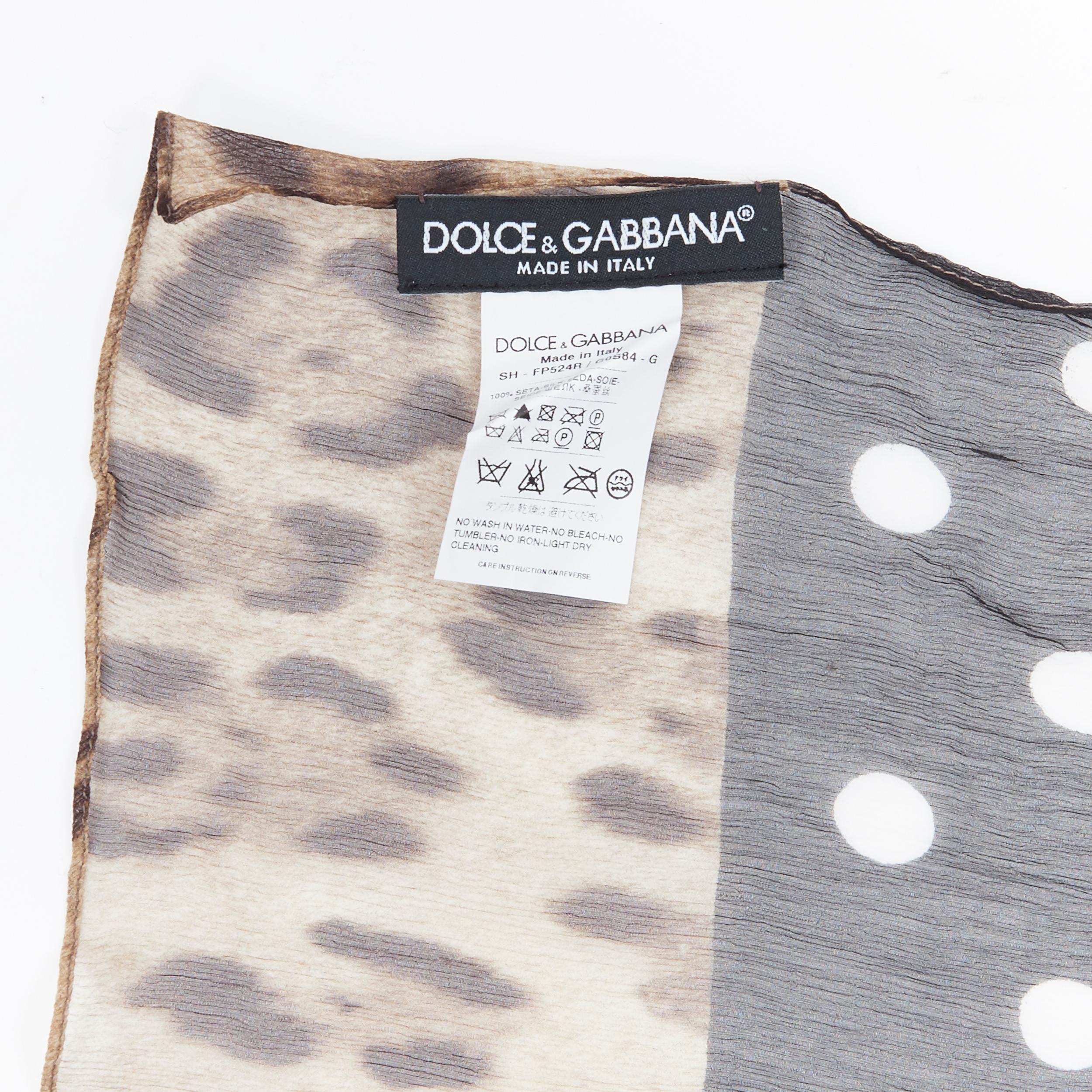 DOLCE GABBANA 100% silk black white polka dot leopard spot print scarf In Excellent Condition In Hong Kong, NT