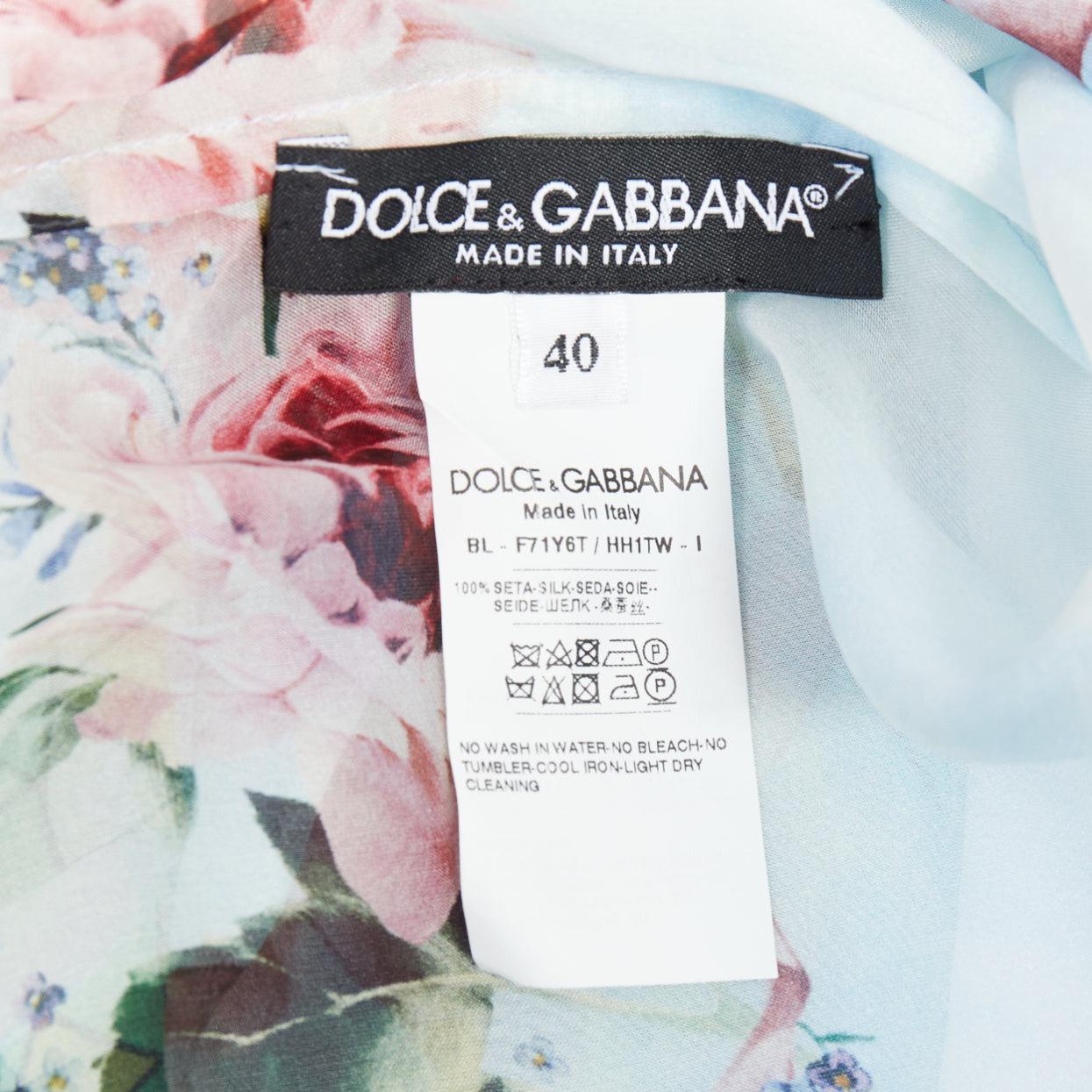 DOLCE GABBANA  100% silk blue Cherub Cupids print pussybow sheer blouse IT40 S im Angebot 3
