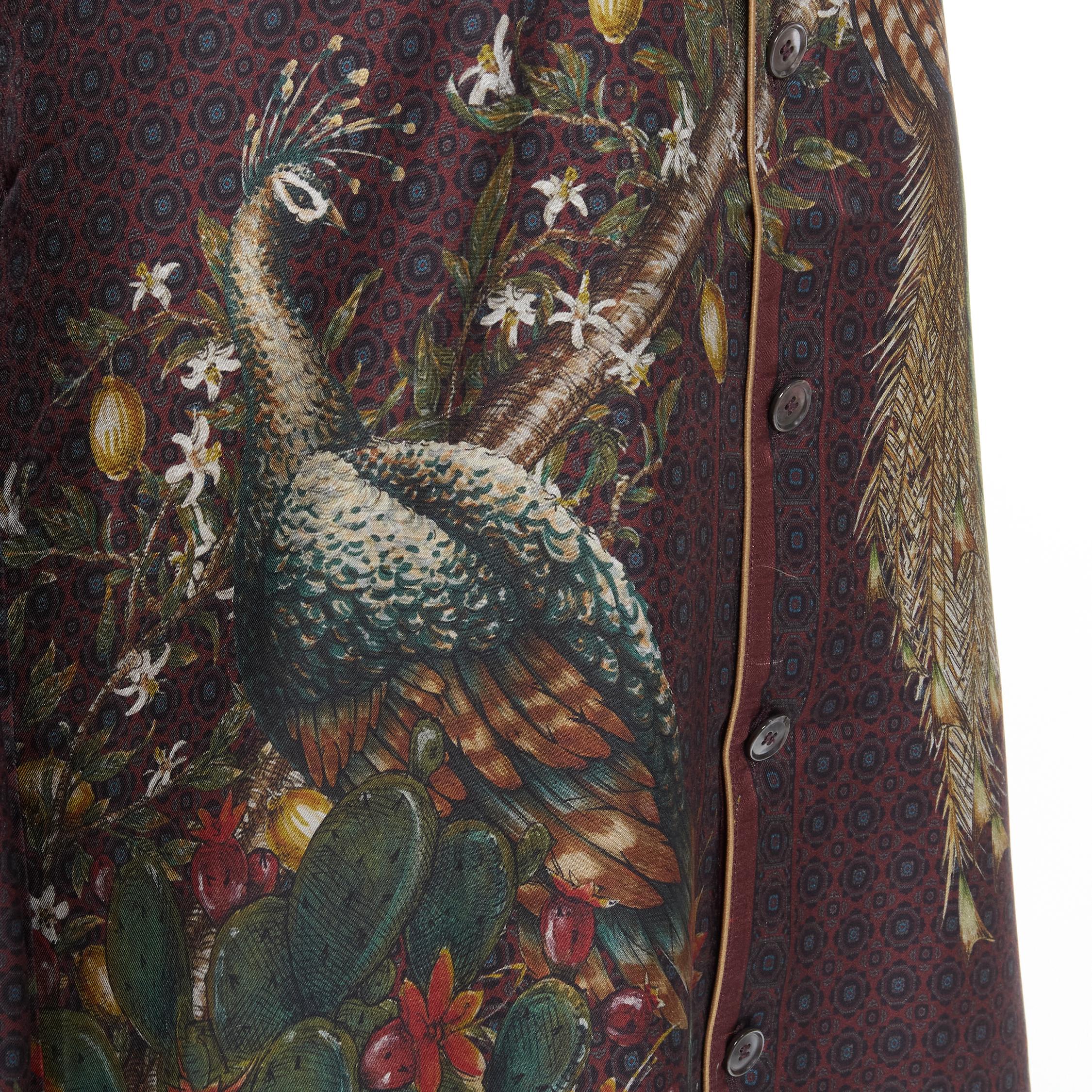 DOLCE GABBANA 100% silk burgundy geometric peacock lemon tree print shirt EU39 M Reference: TGAS/B01276 
Brand: Dolce Gabbana 
Material: Silk 
Color: Burgundy 
Pattern: Floral 
Closure: Button 
Extra Detail: Peacock print. Pajama shirt. 
Made in: