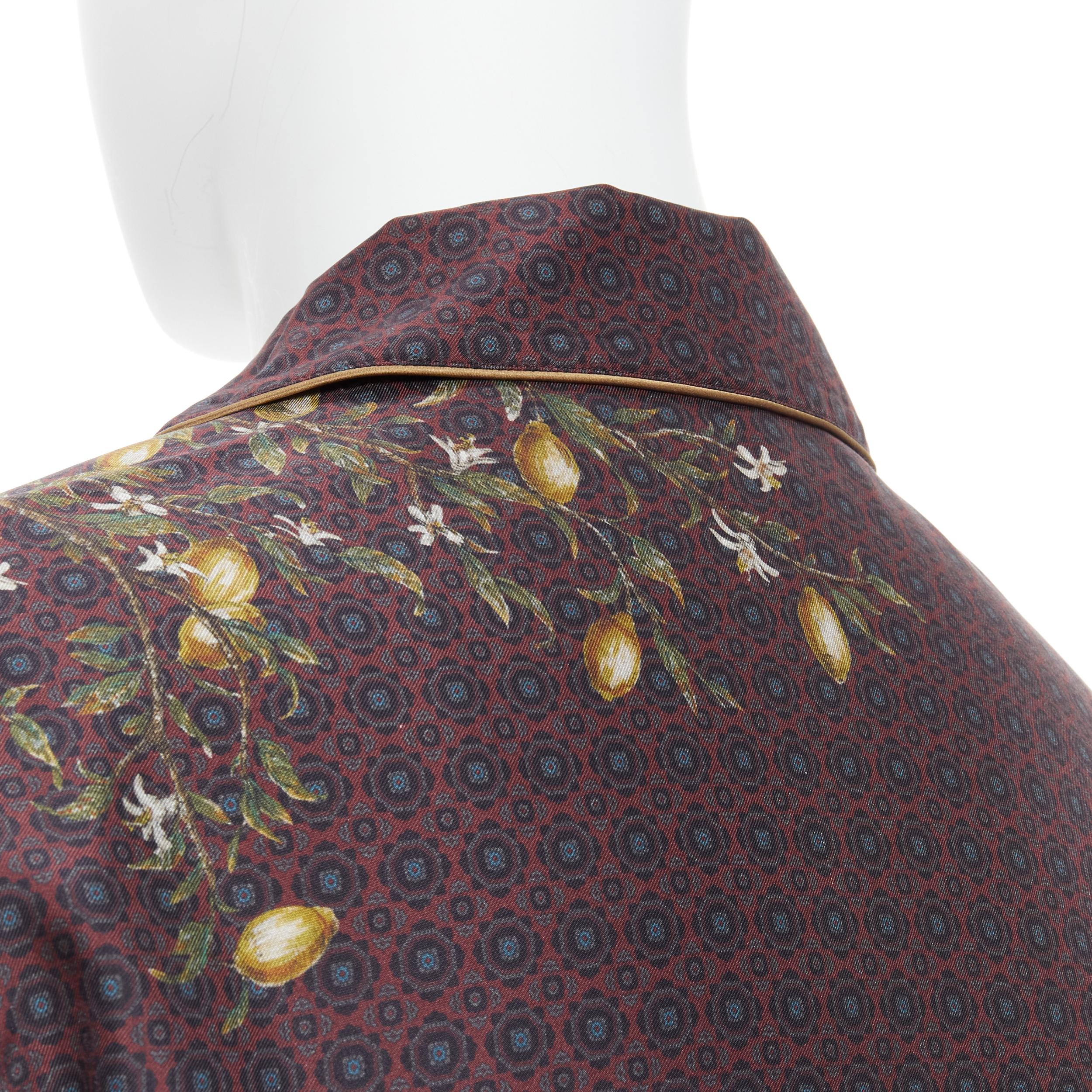 Men's DOLCE GABBANA 100% silk burgundy geometric peacock lemon tree print shirt EU39 M