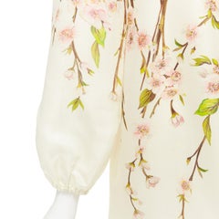 DOLCE GABBANA 100% silk cream cherry blossom print puff white dress IT40 S