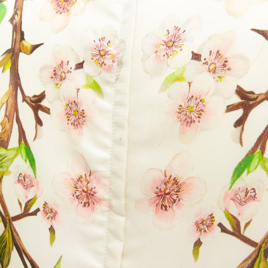 DOLCE GABBANA 100% silk cream cherry blossom print puff white dress IT40 S For Sale 3
