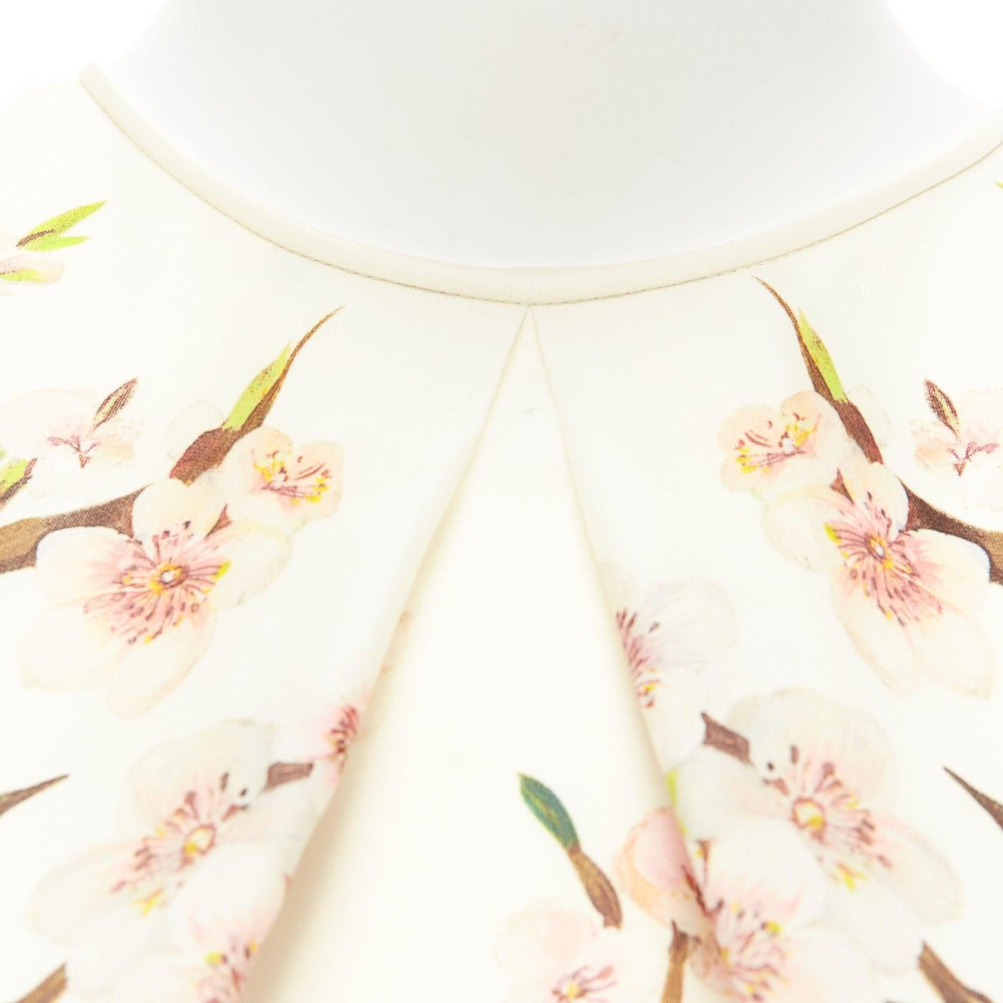 DOLCE GABBANA 100% silk cream cherry blossom print puff white dress IT40 S 4