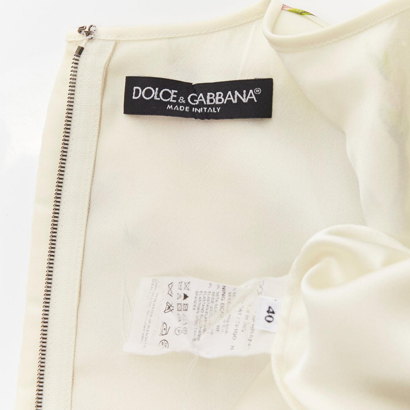 DOLCE GABBANA 100% silk cream cherry blossom print puff white dress IT40 S For Sale 5