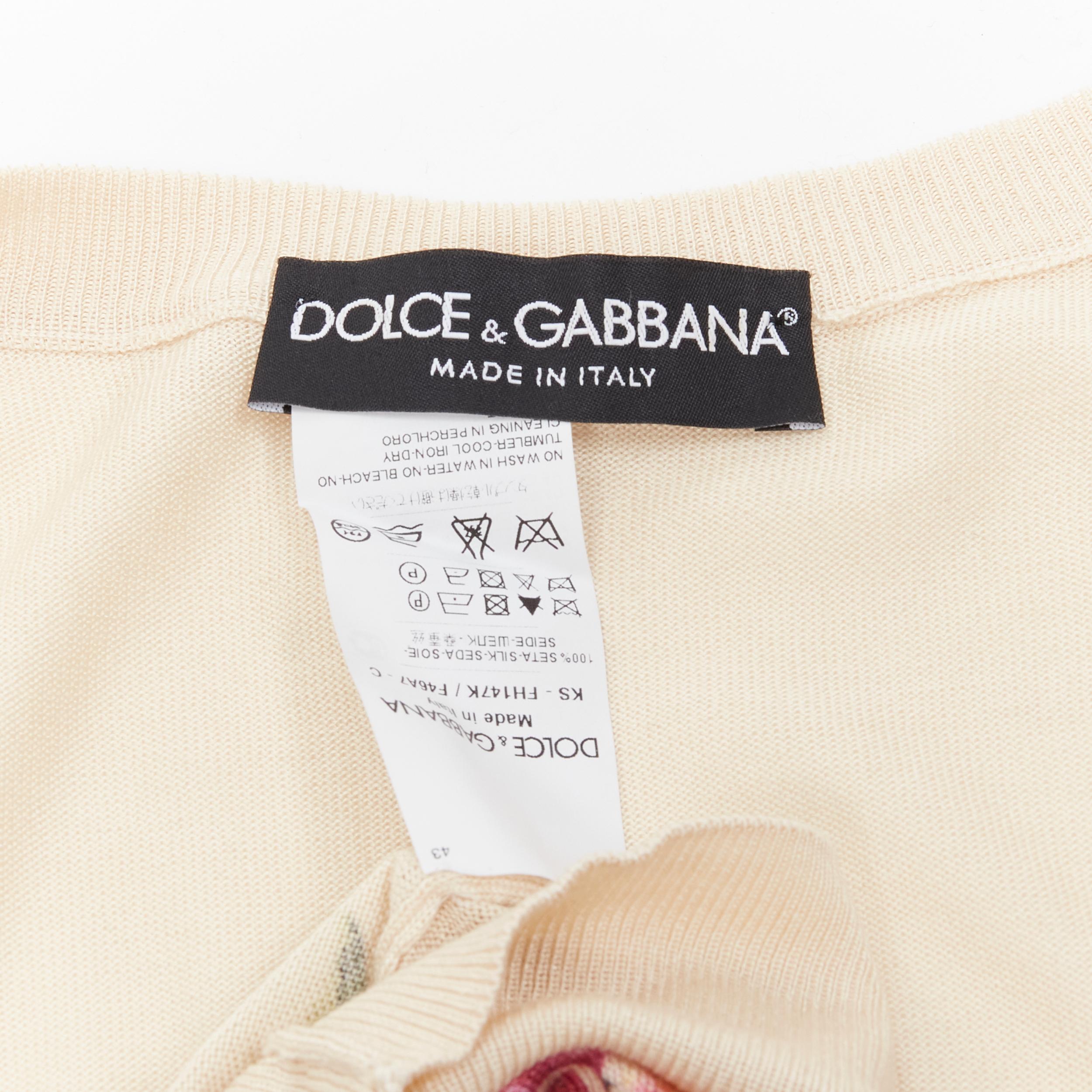 DOLCE GABBANA 100% silk cream pink blossom square neck sweater IT36 XS 4