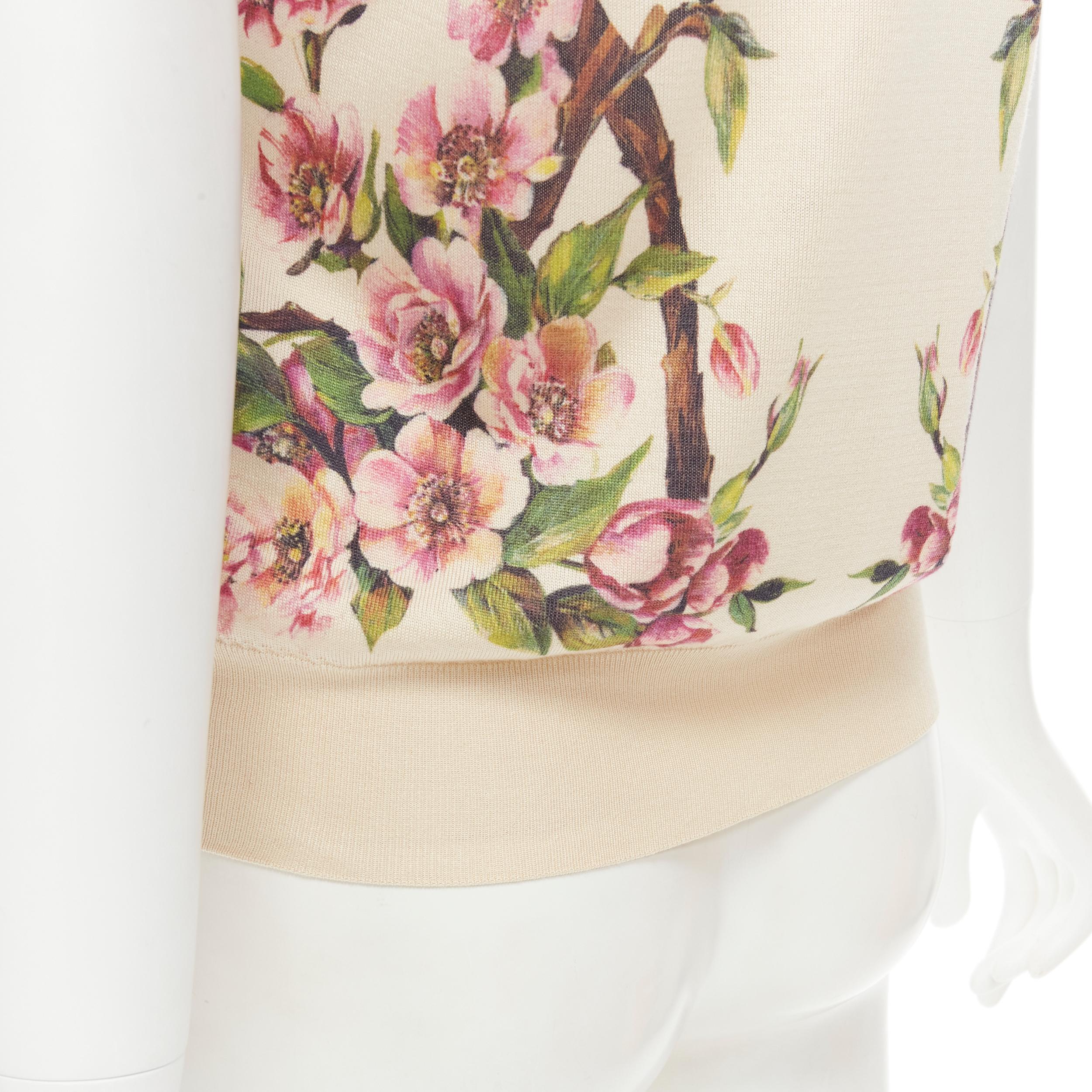 DOLCE GABBANA 100% silk cream pink blossom square neck sweater IT36 XS 1