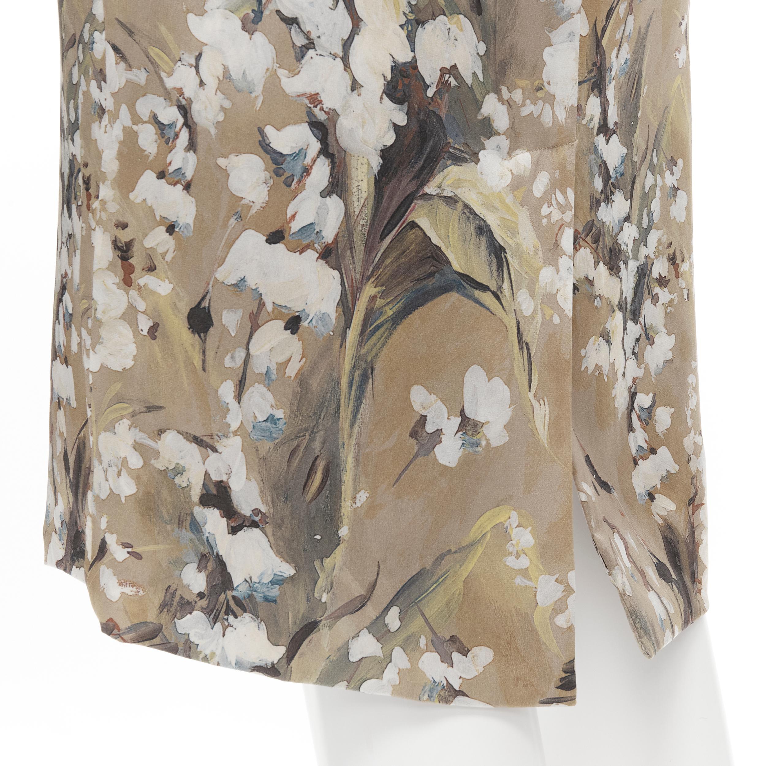 DOLCE GABBANA 100% silk floral painting print silk wrap draped dress IT40 XS 6