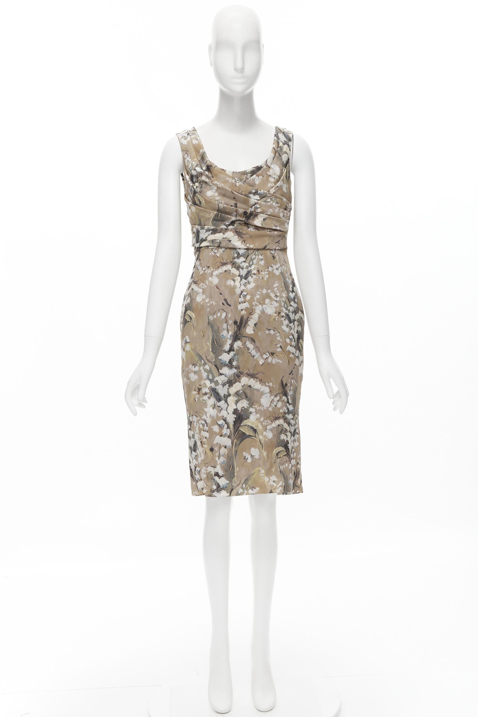 Gray DOLCE GABBANA 100% silk floral painting print silk wrap draped dress IT40 XS