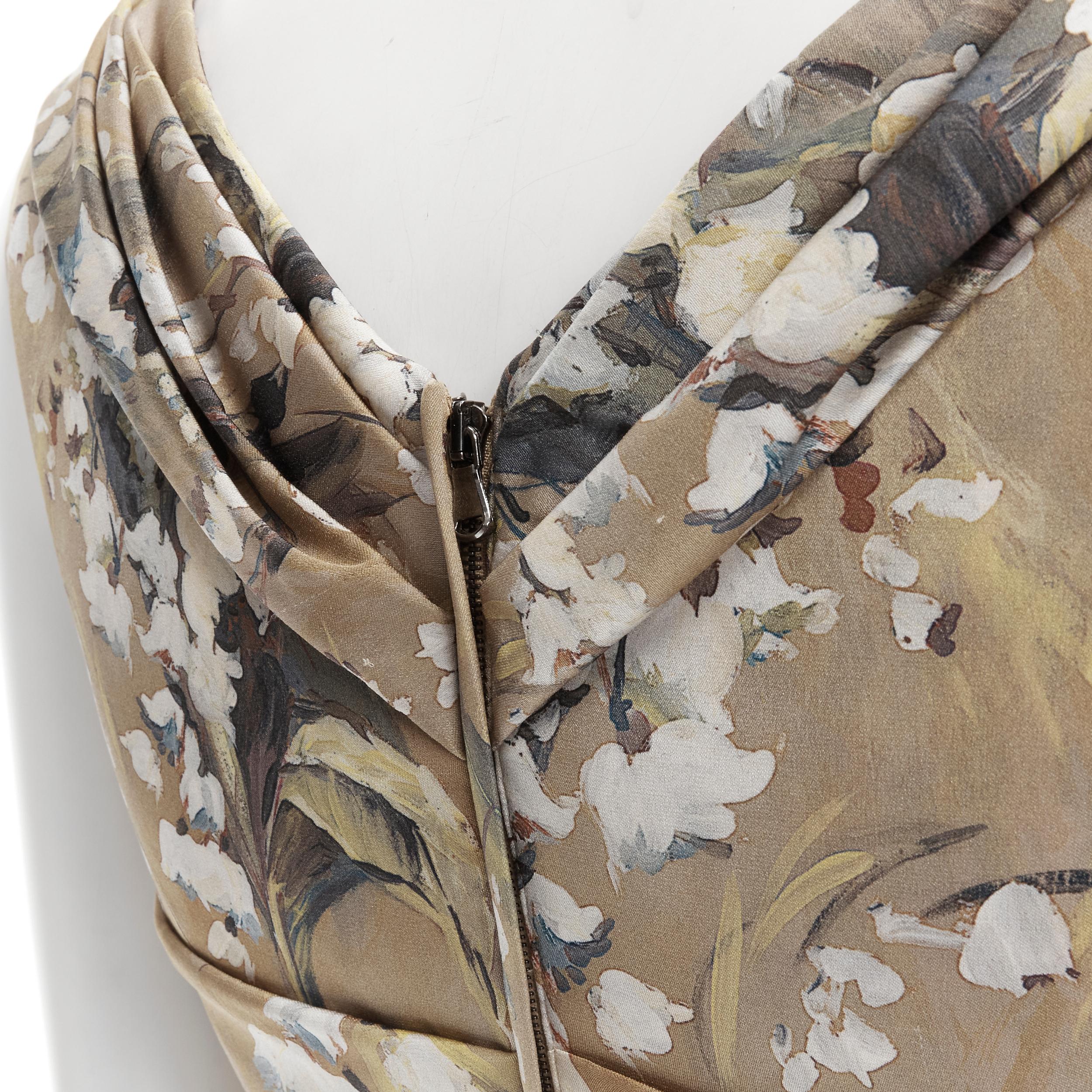 DOLCE GABBANA 100% silk floral painting print silk wrap draped dress IT40 XS 3