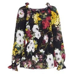 DOLCE GABBANA 100% silk floral print ruffle elasticated waist blouse top IT40