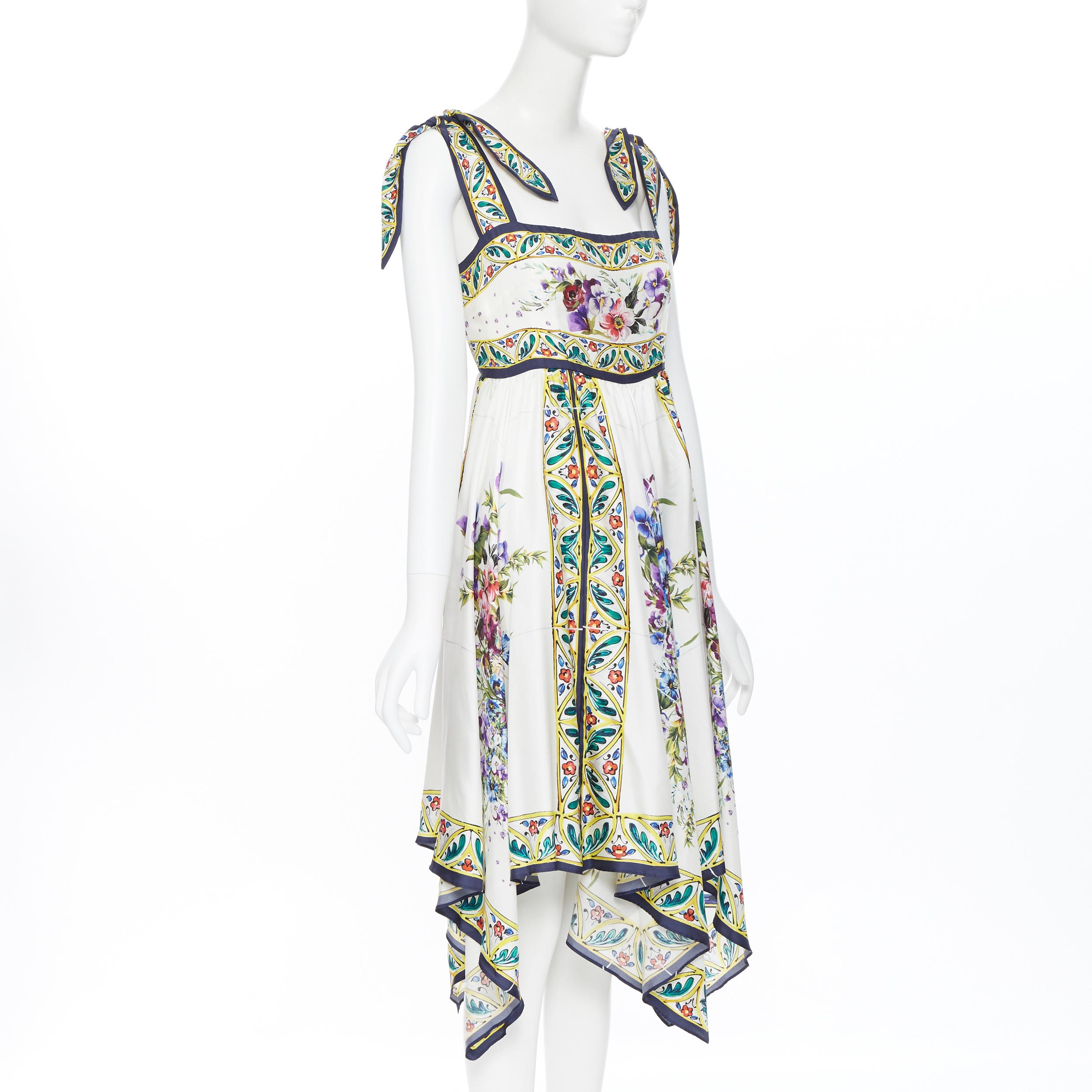 DOLCE GABBANA 100% silk floral vase print handkerchief hem cocktail dress IT42 M In Excellent Condition In Hong Kong, NT