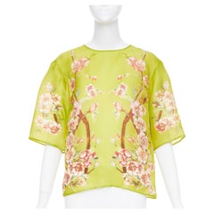 DOLCE GABBANA 100% silk green pink blossom print half sleeve blouse IT40 S
