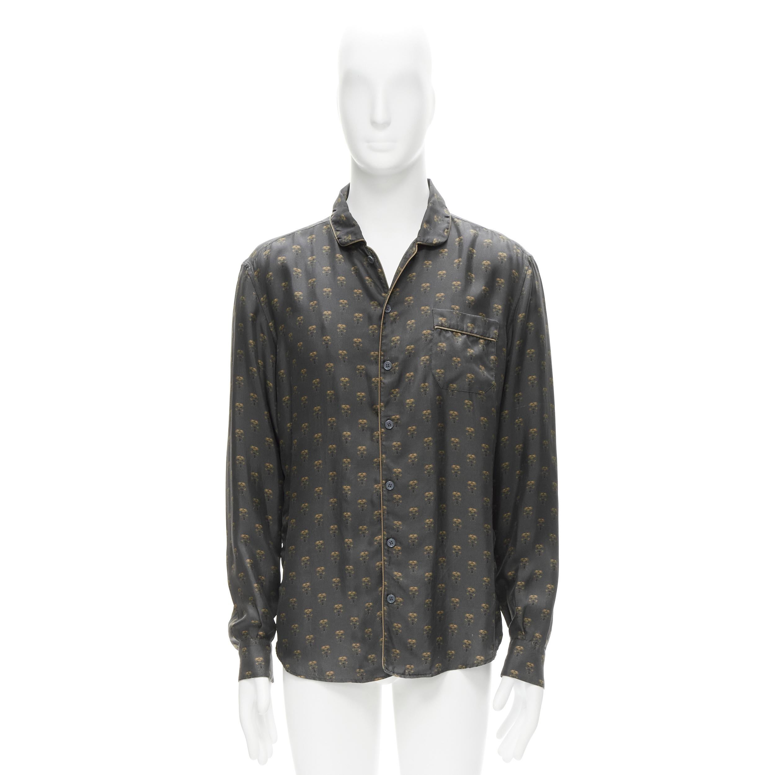 DOLCE GABBANA 100% silk grey Queen Bee print pajama shirt M For Sale 5