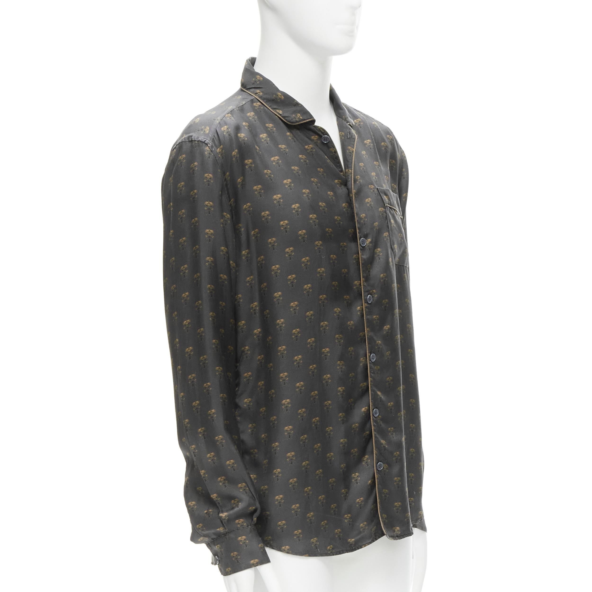 Black DOLCE GABBANA 100% silk grey Queen Bee print pajama shirt M For Sale