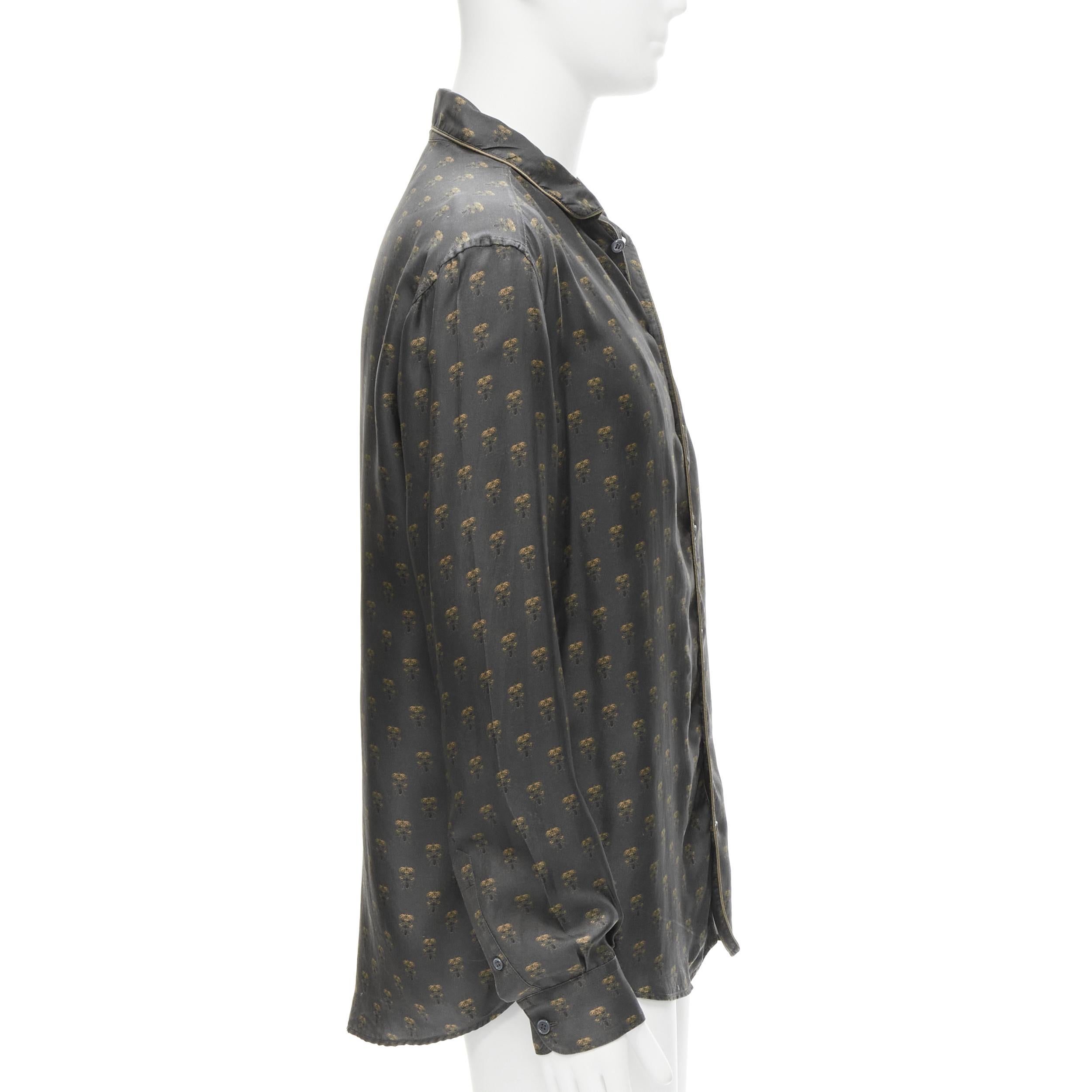 DOLCE GABBANA 100% graues Pajamahemd aus Seide mit Königin-Bär-Druck M im Zustand „Hervorragend“ im Angebot in Hong Kong, NT