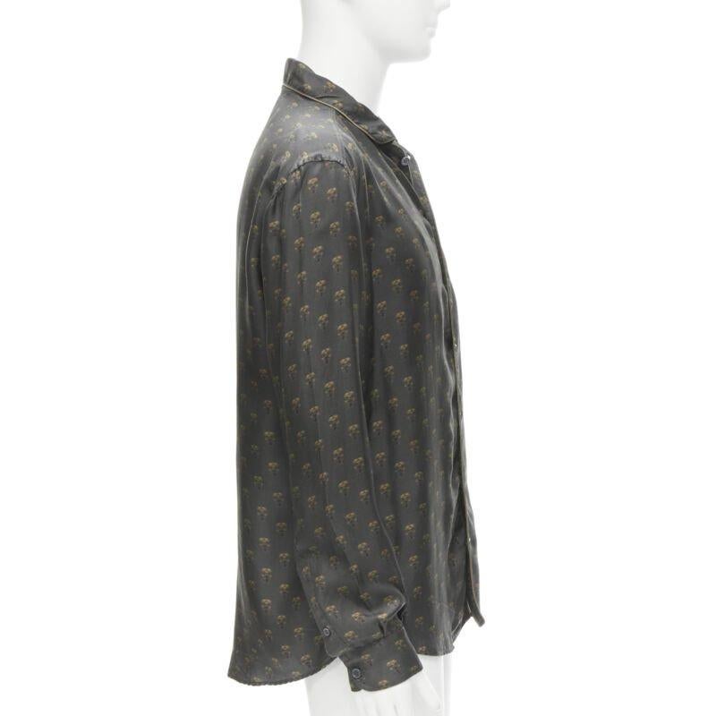 DOLCE GABBANA 100% silk grey Queen Bee print pajama shirt M In Excellent Condition For Sale In Hong Kong, NT