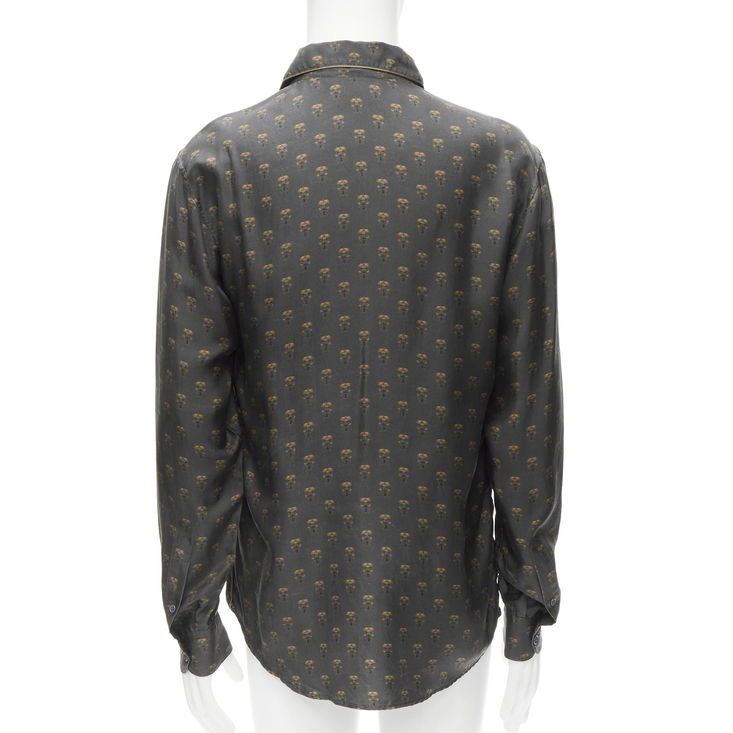 Men's DOLCE GABBANA 100% silk grey Queen Bee print pajama shirt M For Sale