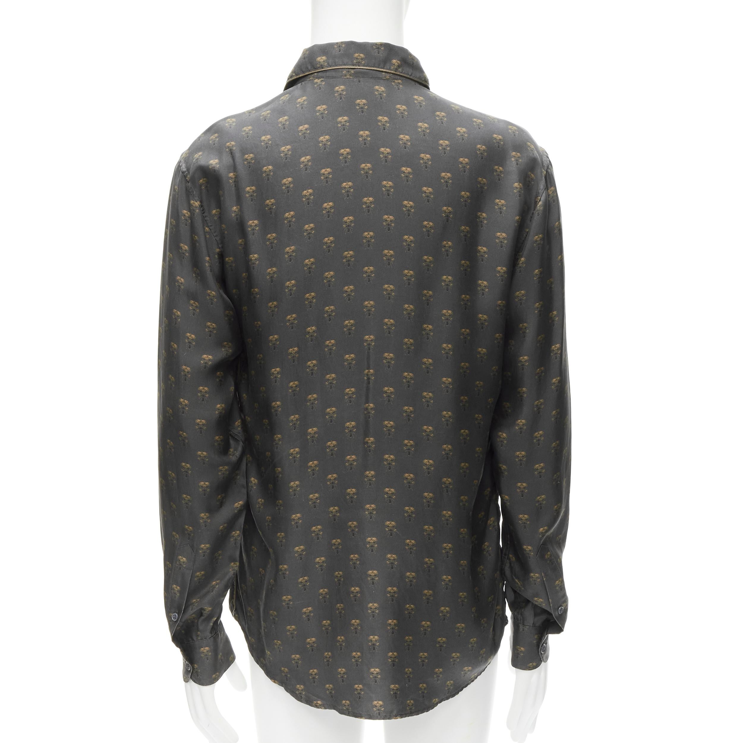 Men's DOLCE GABBANA 100% silk grey Queen Bee print pajama shirt M