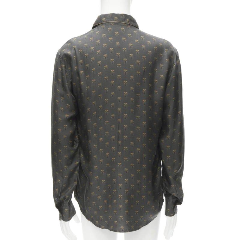 Women's DOLCE GABBANA 100% silk grey Queen Bee print pajama shirt M For Sale