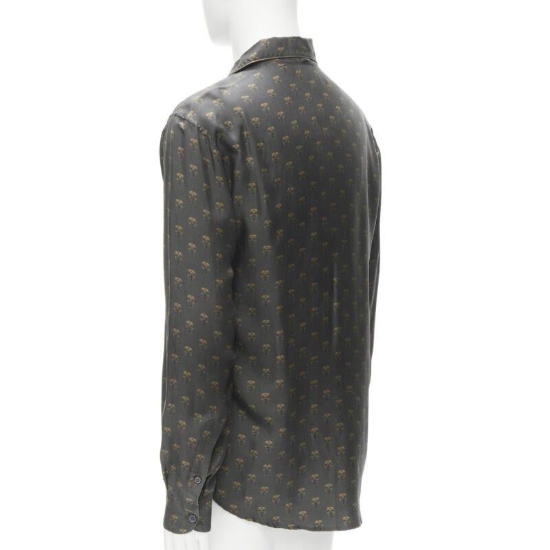DOLCE GABBANA 100% silk grey Queen Bee print pajama shirt M For Sale 1