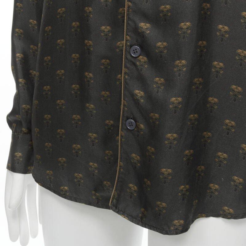 DOLCE GABBANA 100% silk grey Queen Bee print pajama shirt M For Sale 2