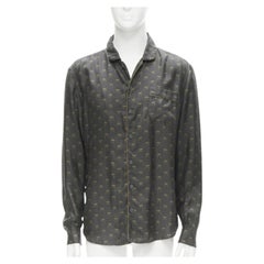 DOLCE GABBANA 100% silk grey Queen Bee print pajama shirt M