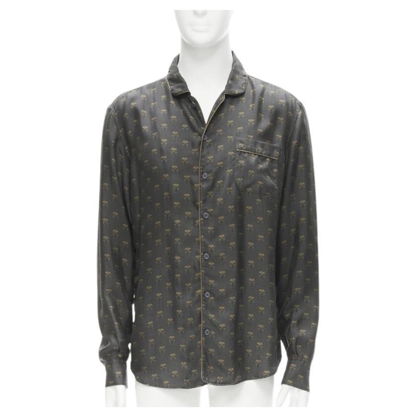 DOLCE GABBANA 100% silk grey Queen Bee print pajama shirt M For Sale