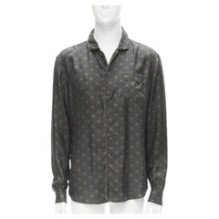 DOLCE GABBANA 100% silk grey Queen Bee print pajama shirt M