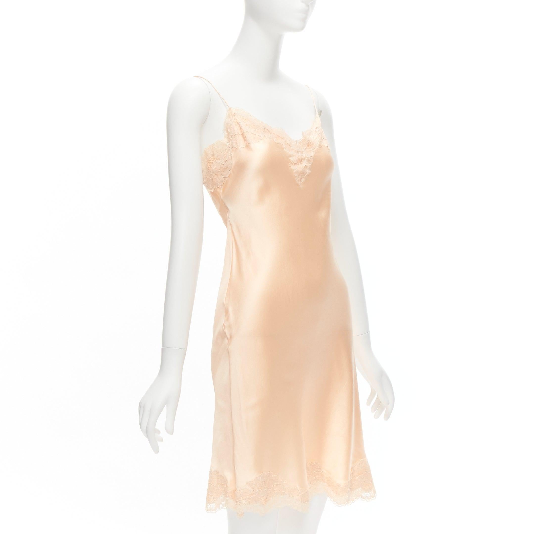 DOLCE GABBANA 100% silk nude lace trim spaghetti strap slip dress IT40 S In Excellent Condition For Sale In Hong Kong, NT
