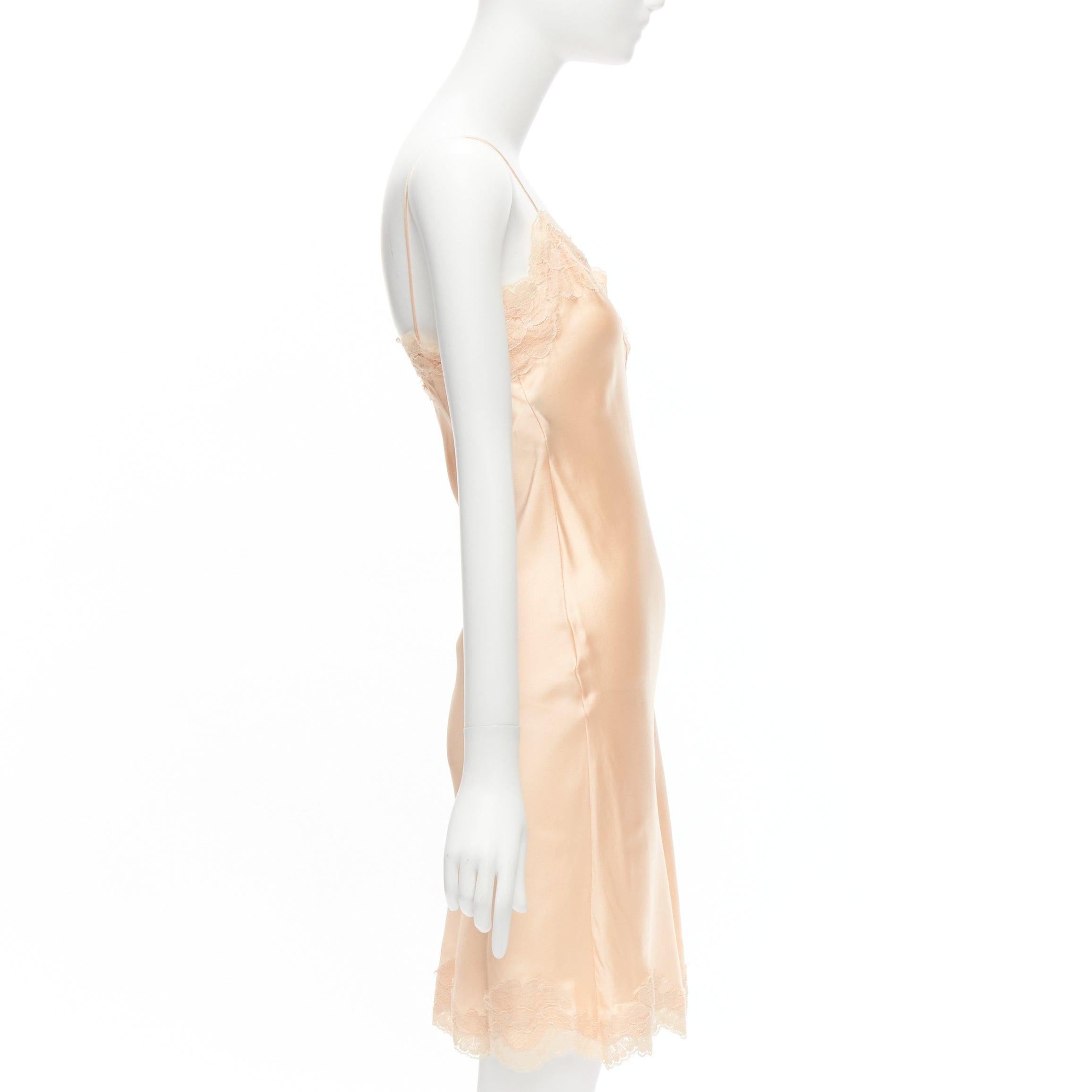 Women's DOLCE GABBANA 100% silk nude lace trim spaghetti strap slip dress IT40 S For Sale
