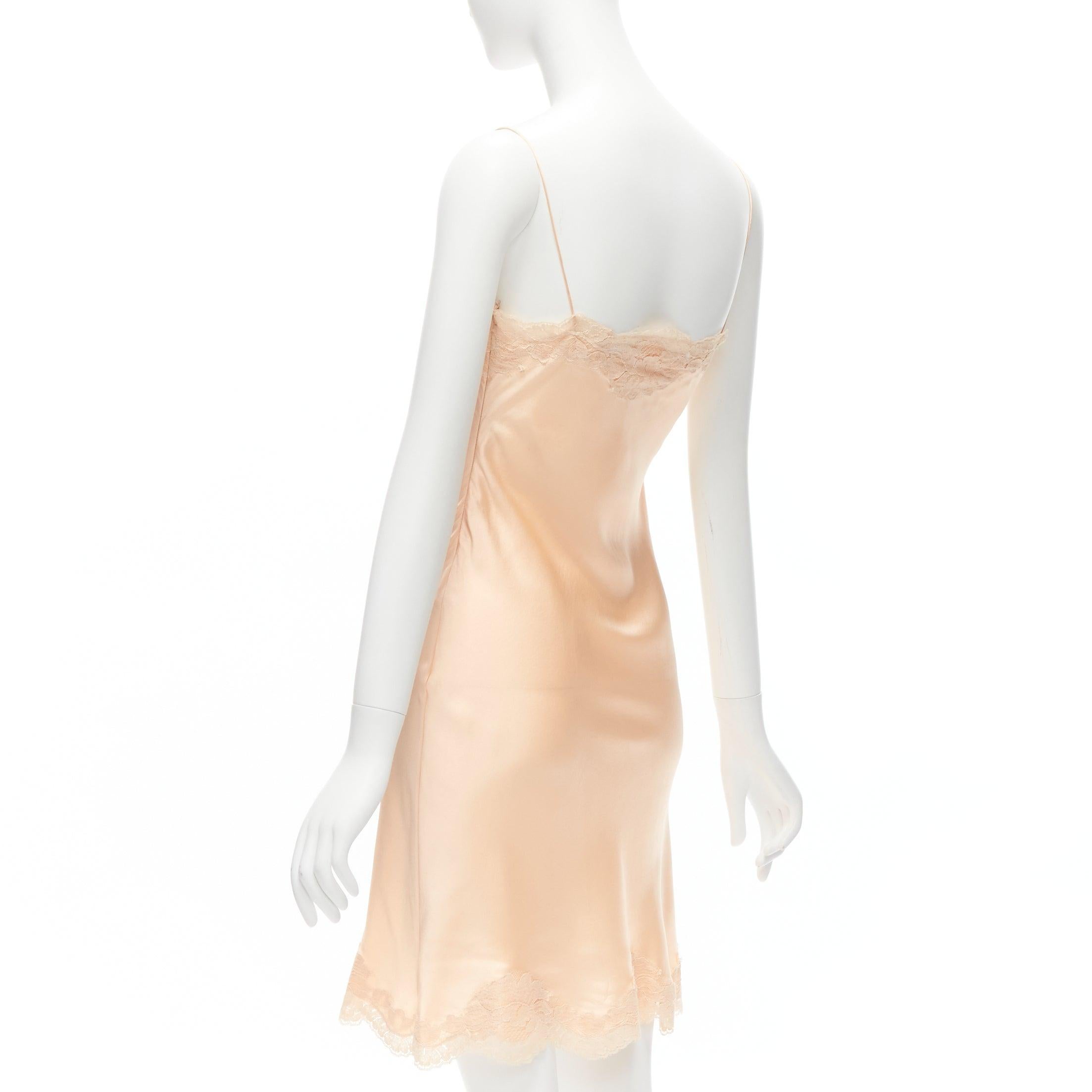 DOLCE GABBANA 100% silk nude lace trim spaghetti strap slip dress IT40 S For Sale 2